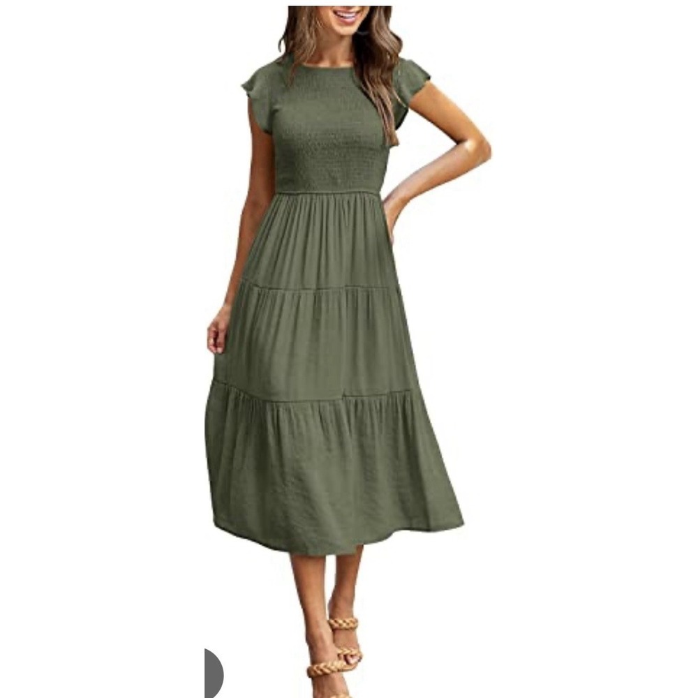 Daily‎ Practice Tired Maxi Dress XL Green Smocked Prairie 100% Cotton